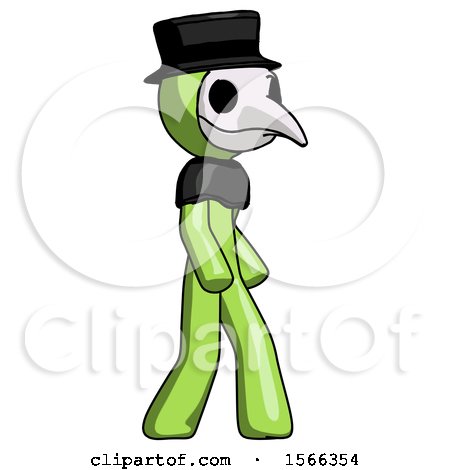Green Plague Doctor Man Walking Turned Right Front View by Leo Blanchette