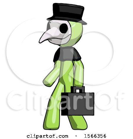Green Plague Doctor Man Walking with Briefcase to the Left by Leo Blanchette