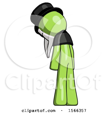 Green Plague Doctor Man Depressed with Head Down, Back to Viewer, Left by Leo Blanchette