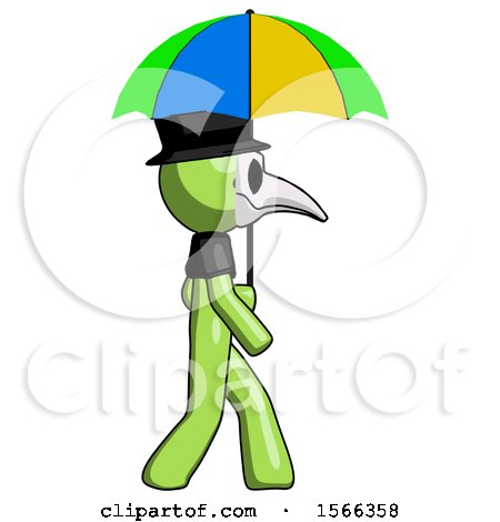 Green Plague Doctor Man Walking with Colored Umbrella by Leo Blanchette