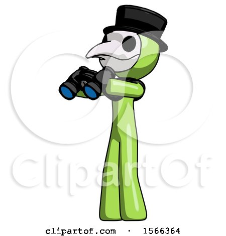 Green Plague Doctor Man Holding Binoculars Ready to Look Left by Leo Blanchette