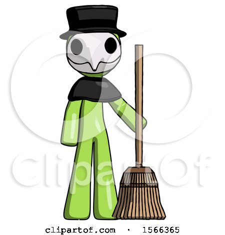 Green Plague Doctor Man Standing with Broom Cleaning Services by Leo Blanchette