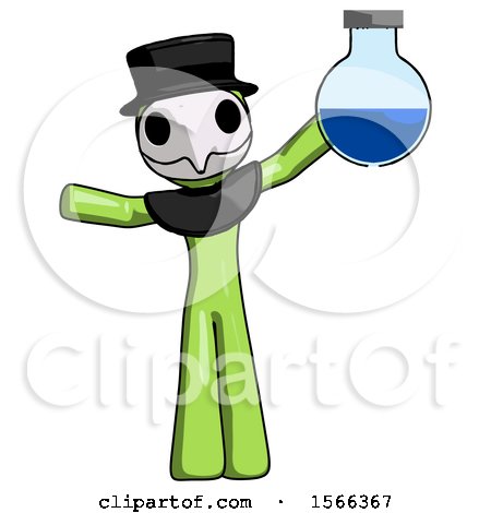 Green Plague Doctor Man Holding Large Round Flask or Beaker by Leo Blanchette