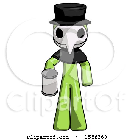 Green Plague Doctor Man Begger Holding Can Begging or Asking for Charity by Leo Blanchette