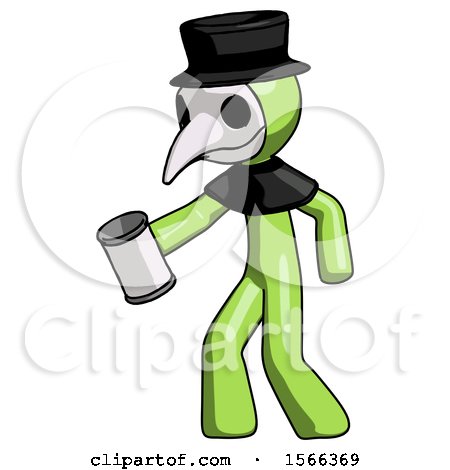 Green Plague Doctor Man Begger Holding Can Begging or Asking for Charity Facing Left by Leo Blanchette