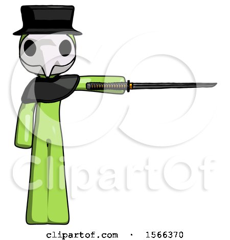 Green Plague Doctor Man Standing with Ninja Sword Katana Pointing Right by Leo Blanchette