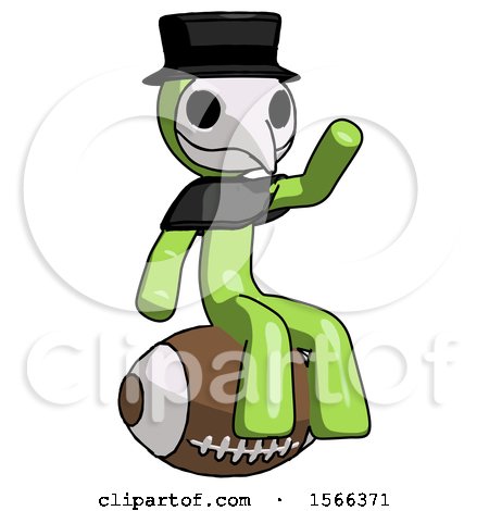 Green Plague Doctor Man Sitting on Giant Football by Leo Blanchette