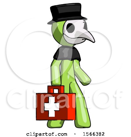 Green Plague Doctor Man Walking with Medical Aid Briefcase to Right by Leo Blanchette