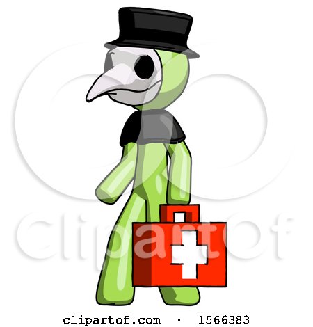 Green Plague Doctor Man Walking with Medical Aid Briefcase to Left by Leo Blanchette