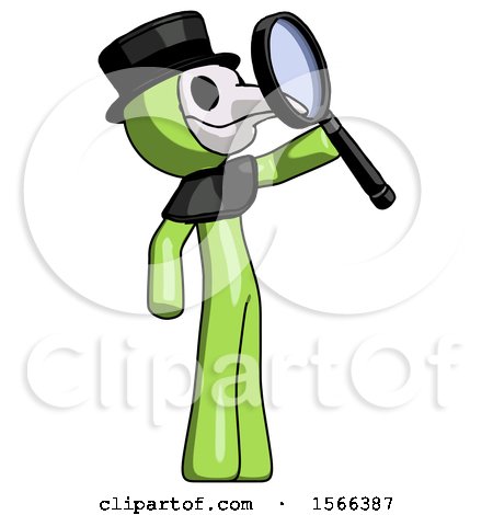 Green Plague Doctor Man Inspecting with Large Magnifying Glass Facing up by Leo Blanchette