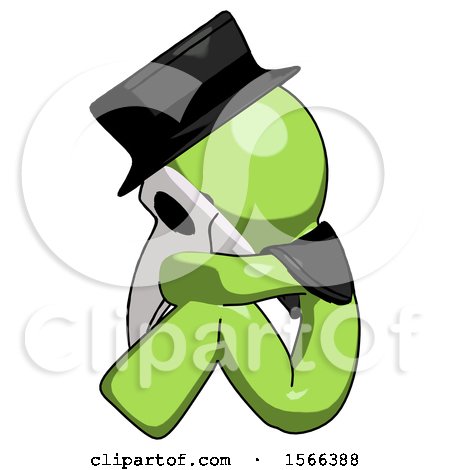 Green Plague Doctor Man Sitting with Head down Facing Sideways Left by Leo Blanchette