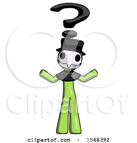 Green Plague Doctor Man with Question Mark Above Head, Confused by Leo Blanchette