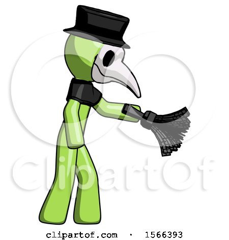 Green Plague Doctor Man Dusting with Feather Duster Downwards by Leo Blanchette