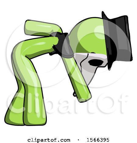 Green Plague Doctor Man Picking Something up Bent over by Leo Blanchette