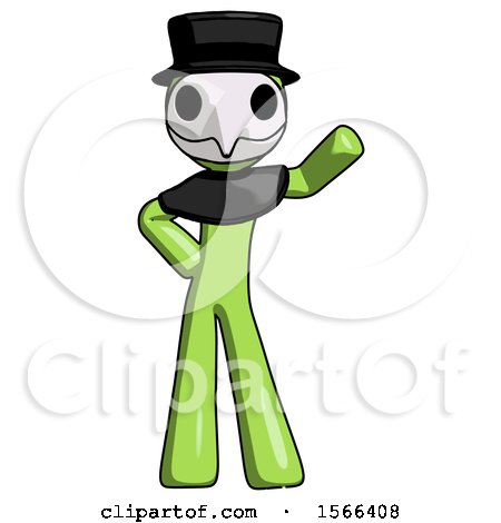 Green Plague Doctor Man Waving Left Arm with Hand on Hip by Leo Blanchette