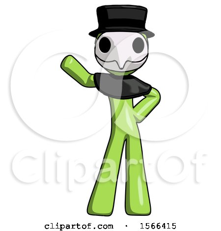 Green Plague Doctor Man Waving Right Arm with Hand on Hip by Leo Blanchette