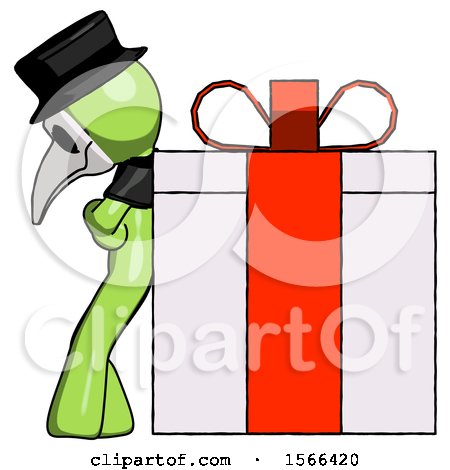 Green Plague Doctor Man Gift Concept - Leaning Against Large Present by Leo Blanchette
