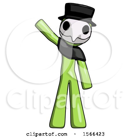 Green Plague Doctor Man Waving Emphatically with Right Arm by Leo Blanchette