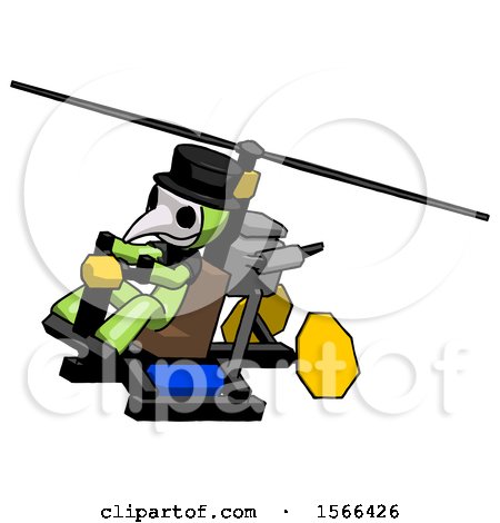 Green Plague Doctor Man Flying in Gyrocopter Front Side Angle Top View by Leo Blanchette