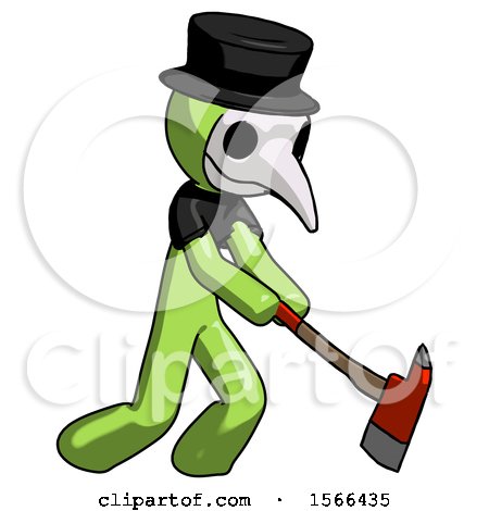 Green Plague Doctor Man Striking with a Red Firefighter's Ax by Leo Blanchette
