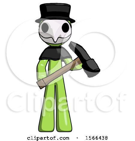 Green Plague Doctor Man Holding Hammer Ready to Work by Leo Blanchette