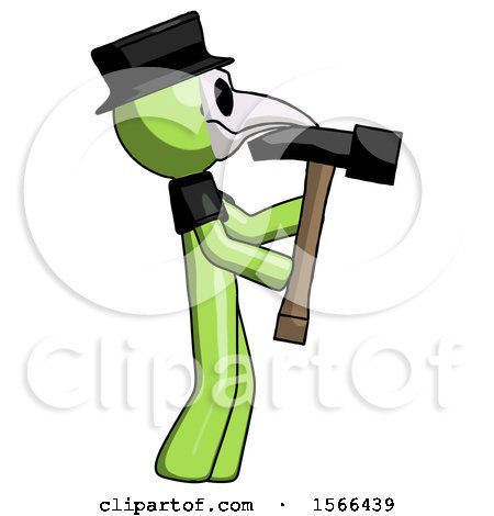 Green Plague Doctor Man Hammering Something on the Right by Leo Blanchette