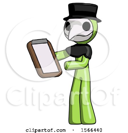 Green Plague Doctor Man Reviewing Stuff on Clipboard by Leo Blanchette