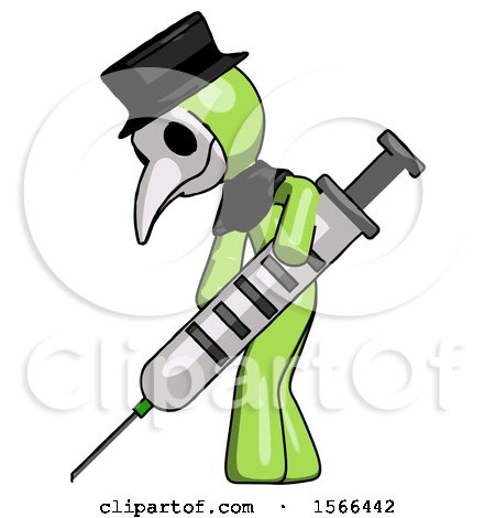 Green Plague Doctor Man Using Syringe Giving Injection by Leo Blanchette