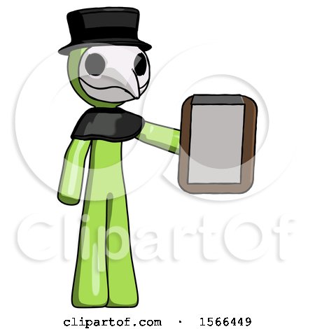 Green Plague Doctor Man Showing Clipboard to Viewer by Leo Blanchette