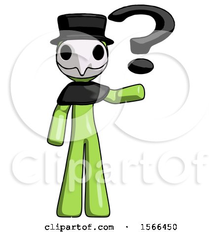 Green Plague Doctor Man Holding Question Mark to Right by Leo Blanchette