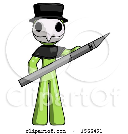 Green Plague Doctor Man Holding Large Scalpel by Leo Blanchette
