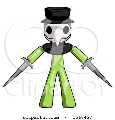 Green Plague Doctor Man Two Sword Defense Pose by Leo Blanchette