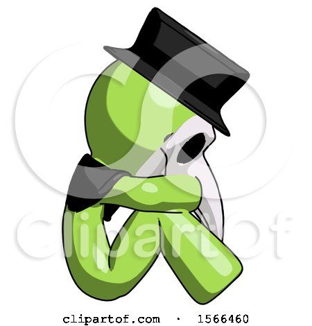 Green Plague Doctor Man Sitting with Head down Facing Sideways Right by Leo Blanchette