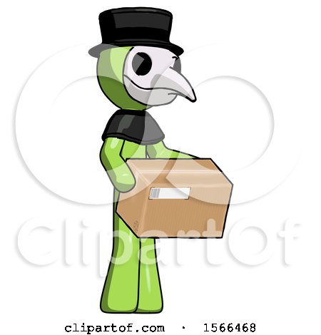 Green Plague Doctor Man Holding Package to Send or Recieve in Mail by Leo Blanchette