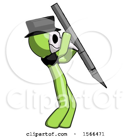 Green Plague Doctor Man Stabbing or Cutting with Scalpel by Leo Blanchette