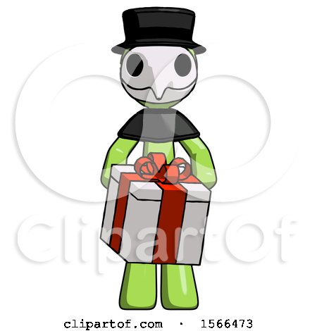 Green Plague Doctor Man Gifting Present with Large Bow Front View by Leo Blanchette