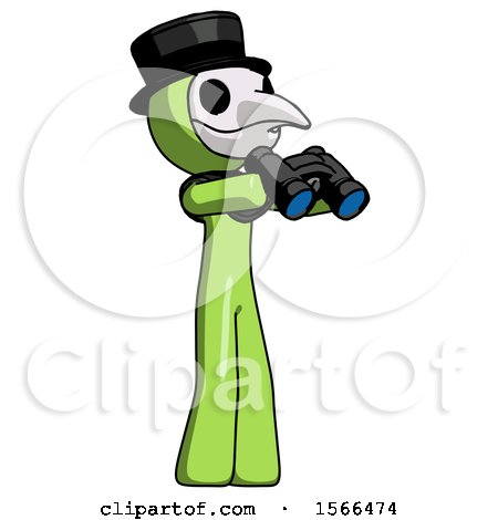 Green Plague Doctor Man Holding Binoculars Ready to Look Right by Leo Blanchette