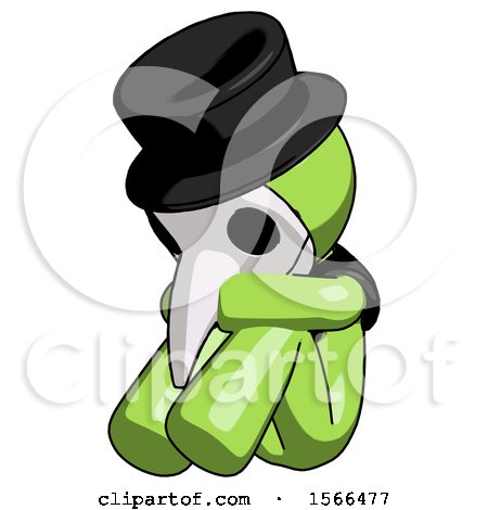 Green Plague Doctor Man Sitting with Head down Facing Angle Left by Leo Blanchette