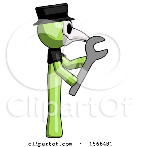 Green Plague Doctor Man Using Wrench Adjusting Something to Right by Leo Blanchette