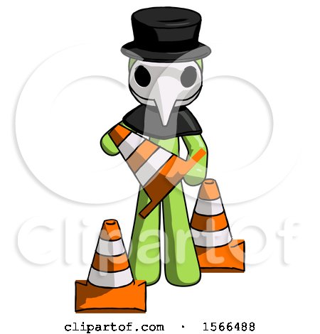 Green Plague Doctor Man Holding a Traffic Cone by Leo Blanchette