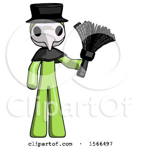 Green Plague Doctor Man Holding Feather Duster Facing Forward by Leo Blanchette