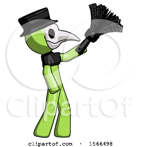 Green Plague Doctor Man Dusting with Feather Duster Upwards by Leo Blanchette