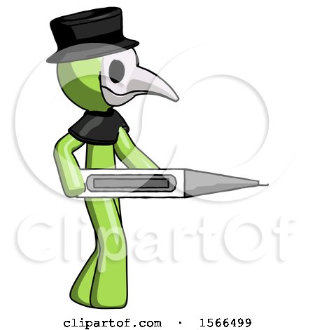 Green Plague Doctor Man Walking with Large Thermometer by Leo Blanchette