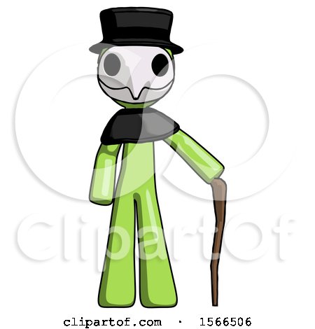 Green Plague Doctor Man Standing with Hiking Stick by Leo Blanchette