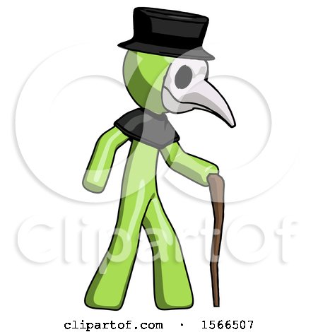 Green Plague Doctor Man Walking with Hiking Stick by Leo Blanchette