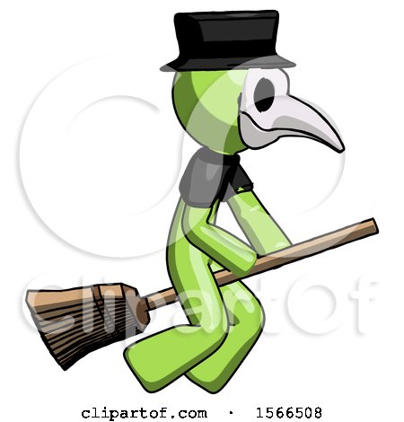 Green Plague Doctor Man Flying on Broom by Leo Blanchette