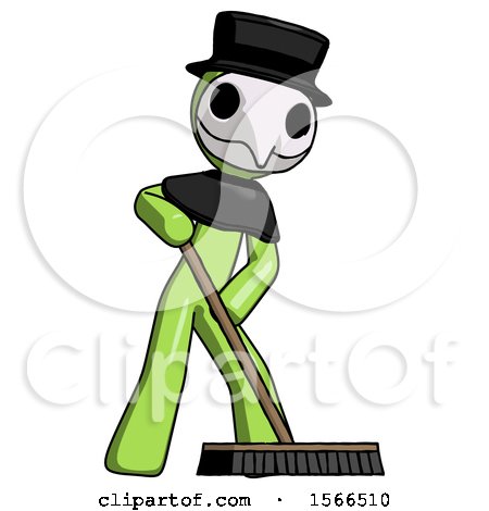 Green Plague Doctor Man Cleaning Services Janitor Sweeping Floor with Push Broom by Leo Blanchette