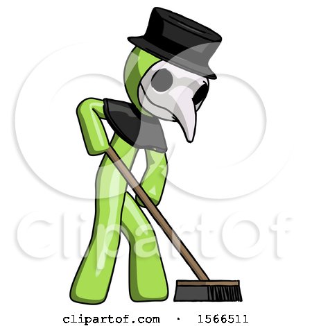 Green Plague Doctor Man Cleaning Services Janitor Sweeping Side View by Leo Blanchette