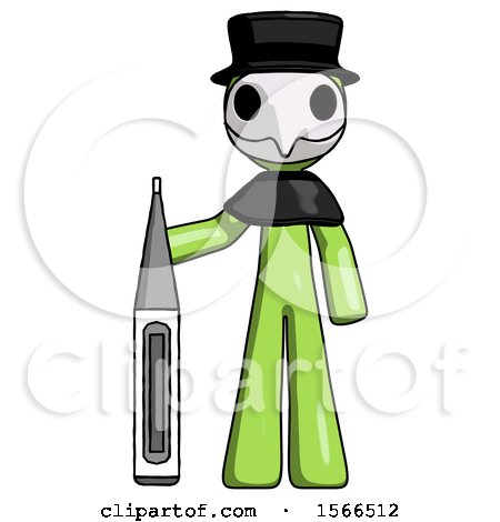 Green Plague Doctor Man Standing with Large Thermometer by Leo Blanchette