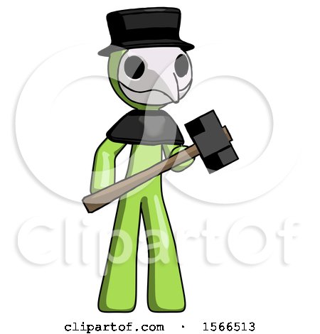 Green Plague Doctor Man with Sledgehammer Standing Ready to Work or Defend by Leo Blanchette